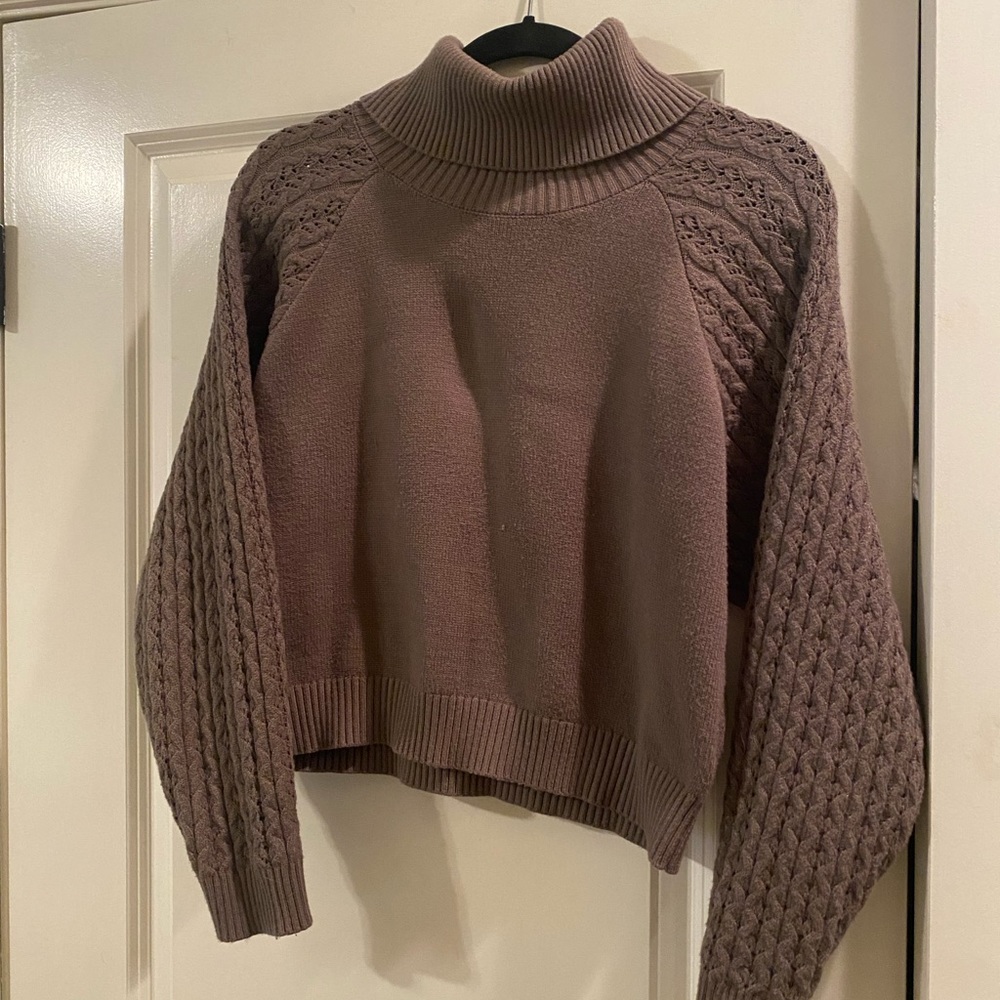 Cropped turtleneck sweater.